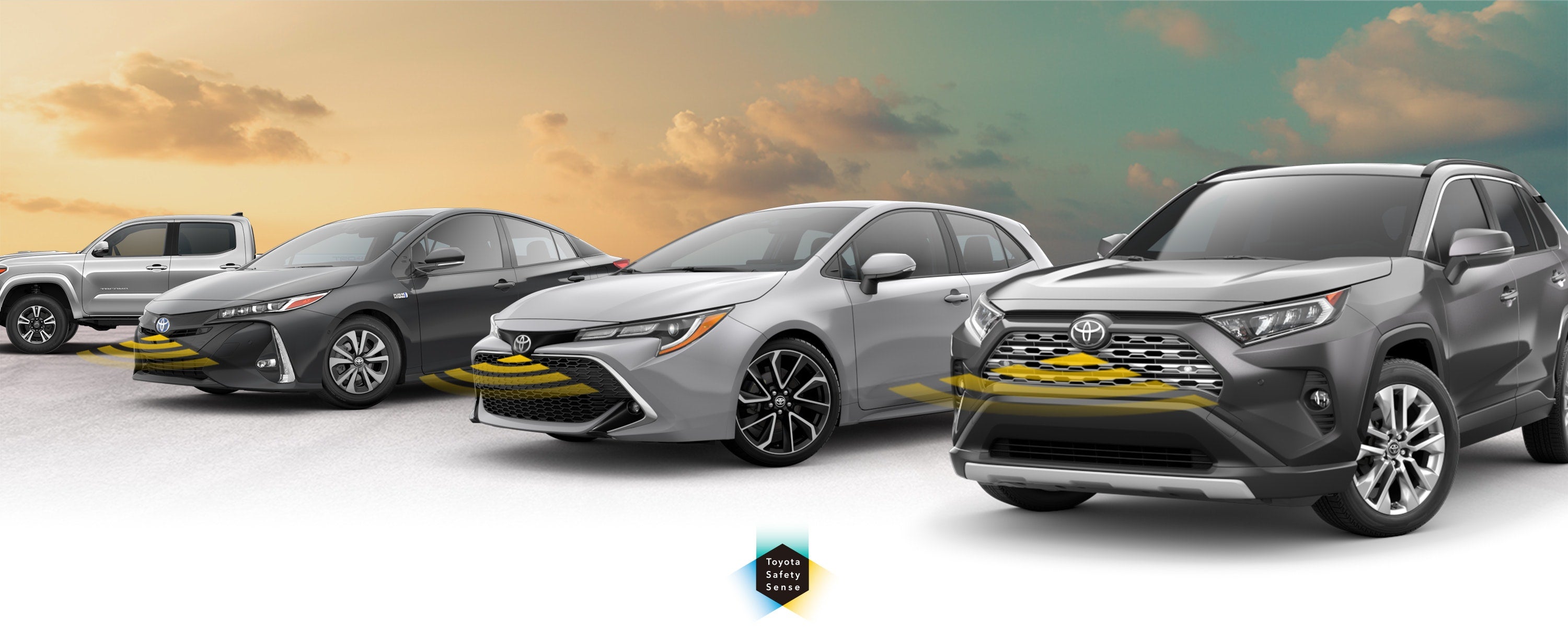 Toyota Safety Sense: Designed for Safety. Options shown on Toyota models including RAV4, Tacoma, and Camry, available now at Toyota Of Ardmore in Ardmore OK.